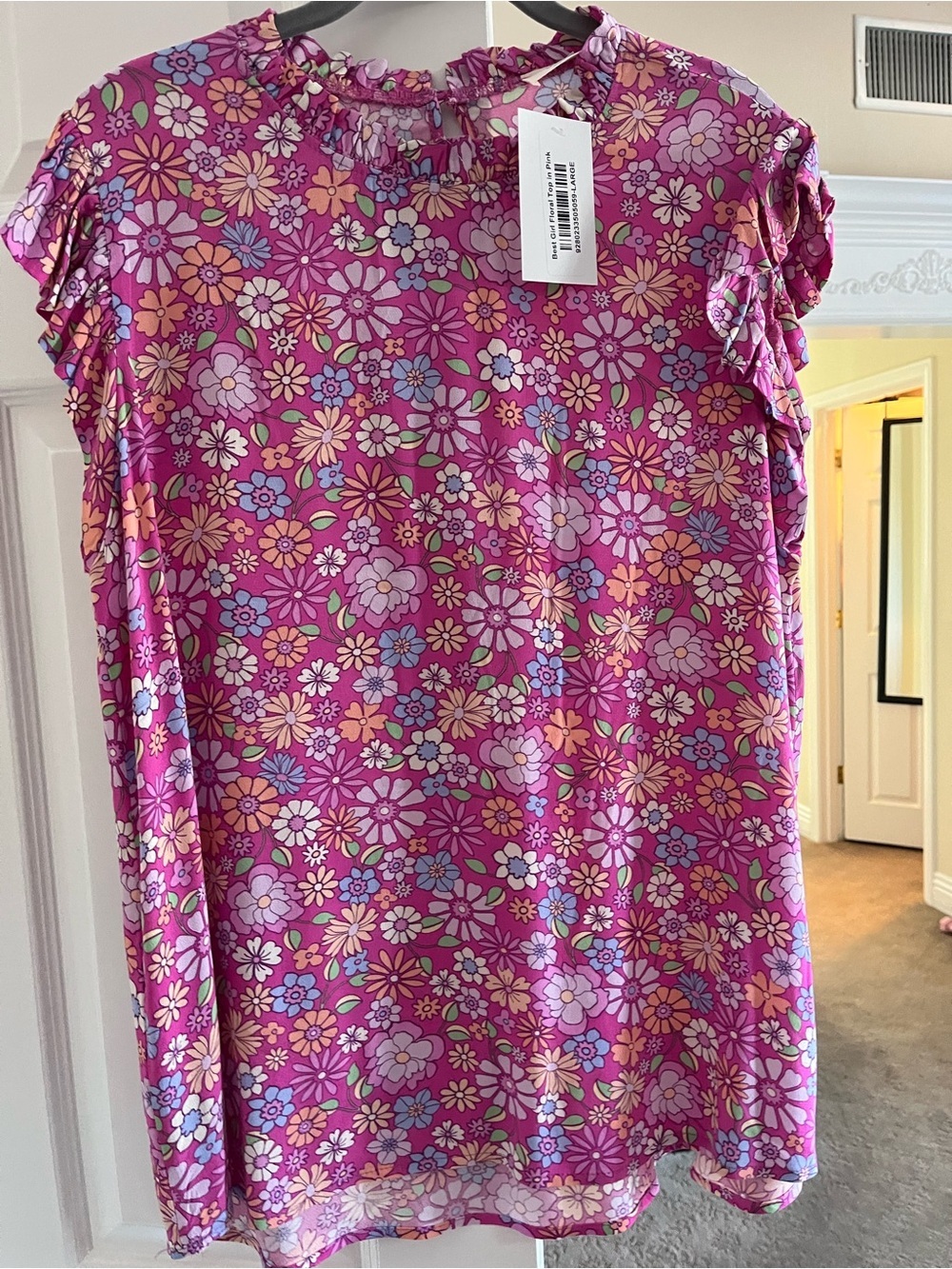 Les Amis Bright Pink Floral Ruffle-Sleeve Blouse